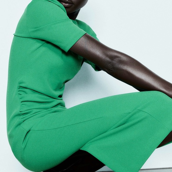 Zara Draped detail dress with shoulder pads Greenish Size M - Picture 4 of 8